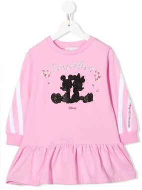 MonnaLisa Pink Minnie & Mickey Ruffle Dress with Glitter Graphic “together”
